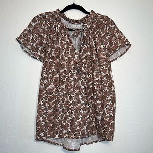 Joie NWT Floral Short Sleeve Peasant Neck Popover Top Large